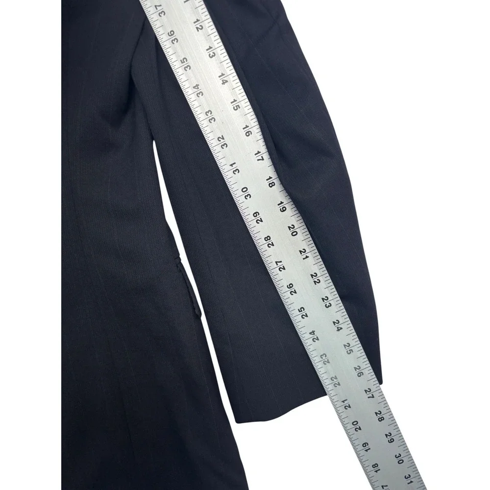 vtg 90s Stafford 42L 36x30 Midnight Blue Striped 3pc Pant Suit Wool Pleated